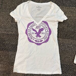 American Eagle Outfitters Small White Tee with Purple Graphic